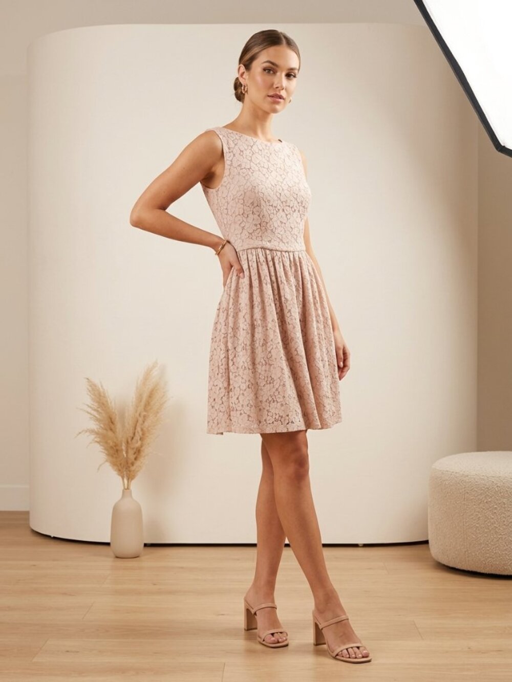 French Connection Blush Pink Lace Midi Dress